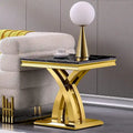 Modern Metal End Table with Square Gloss Top and X-Cross Base