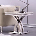 Modern Metal End Table with Square Gloss Top and X-Cross Base