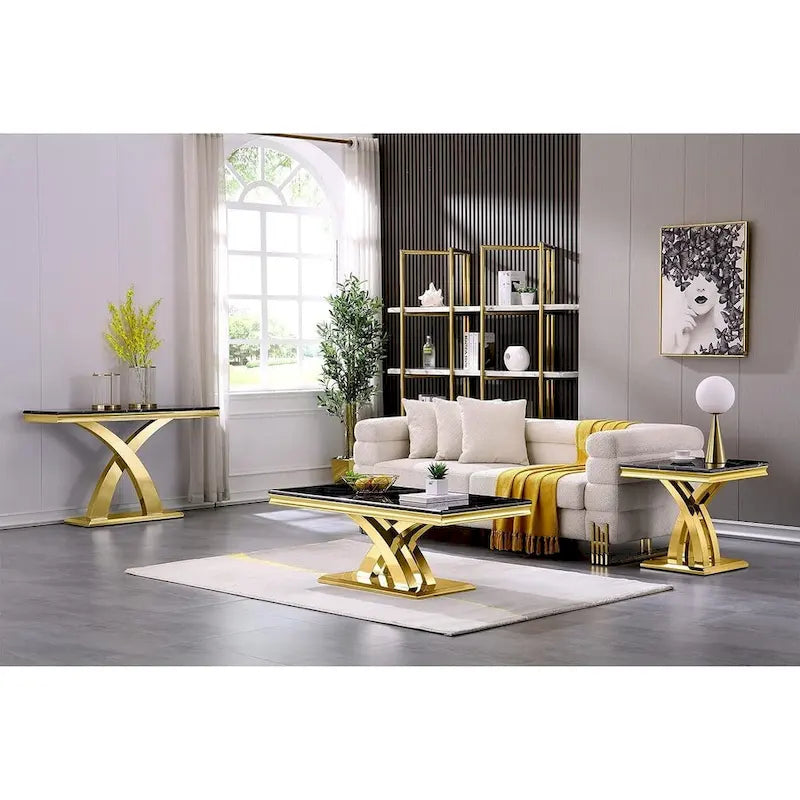 Modern Metal End Table with Square Gloss Top and X-Cross Base