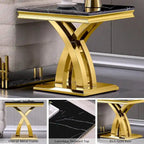 Modern Metal End Table with Square Gloss Top and X-Cross Base