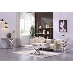 Modern Metal End Table with Square Gloss Top and X-Cross Base