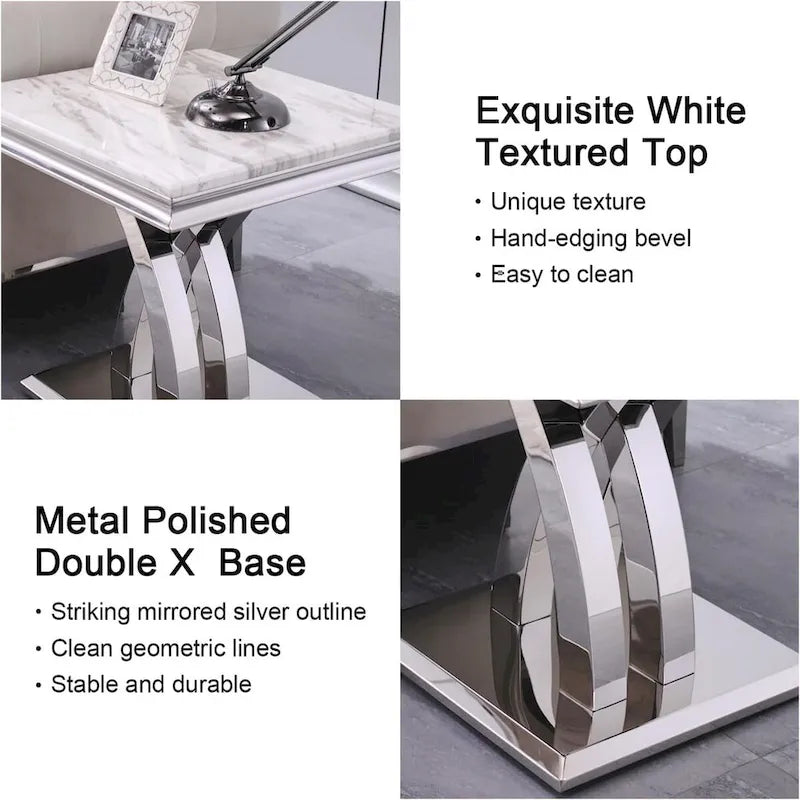 Modern Metal End Table with Square Gloss Top and X-Cross Base