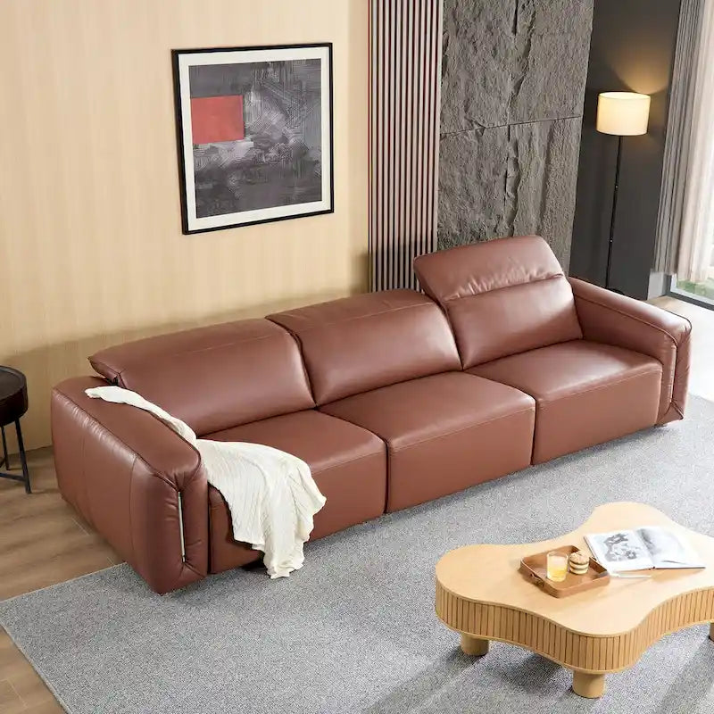 Modern 3-Seater Leather Sofa for Living Room, Comfy Sofa Couch with Extra Deep Seats, Adjustable Headrests