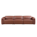Modern 3-Seater Leather Sofa for Living Room, Comfy Sofa Couch with Extra Deep Seats, Adjustable Headrests