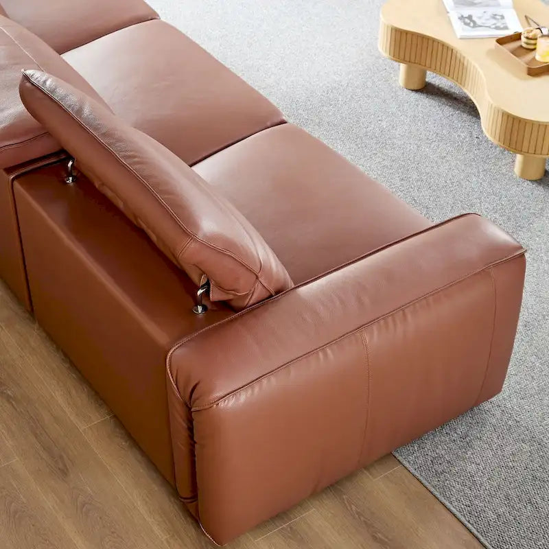 Modern 3-Seater Leather Sofa for Living Room, Comfy Sofa Couch with Extra Deep Seats, Adjustable Headrests