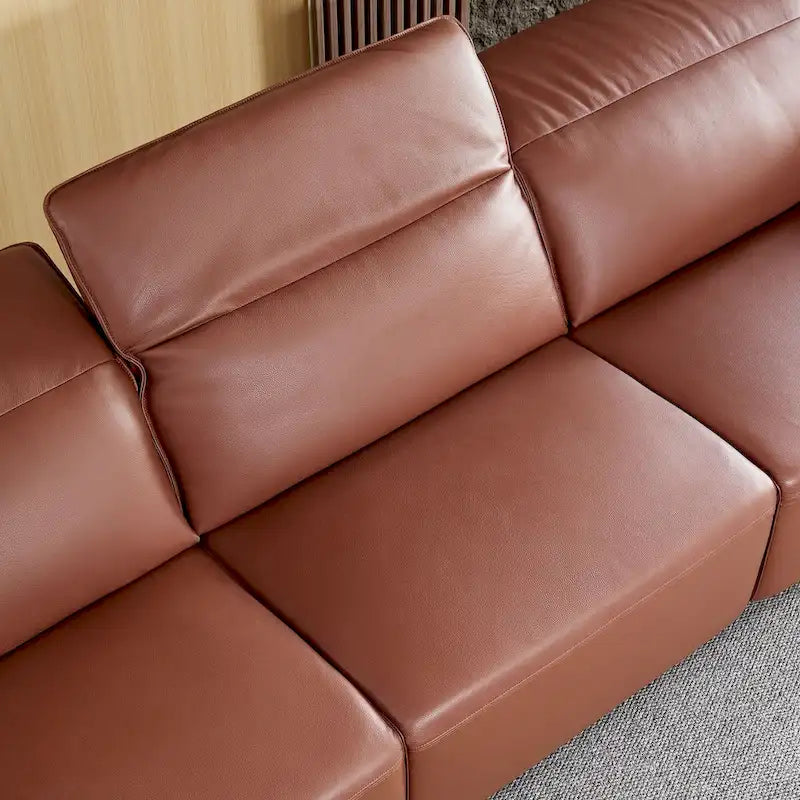 Modern 3-Seater Leather Sofa for Living Room, Comfy Sofa Couch with Extra Deep Seats, Adjustable Headrests