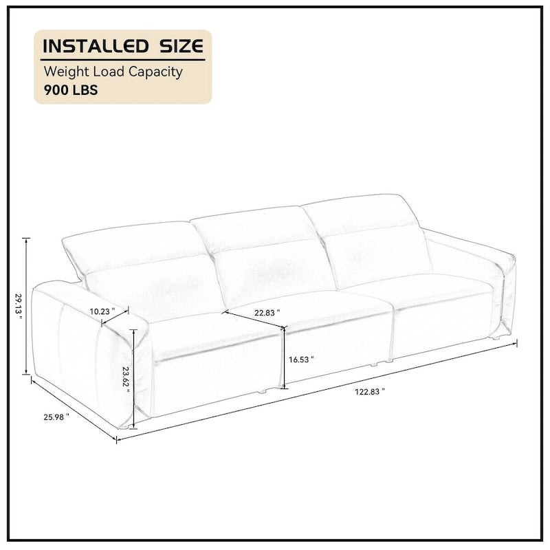 Modern 3-Seater Leather Sofa for Living Room, Comfy Sofa Couch with Extra Deep Seats, Adjustable Headrests