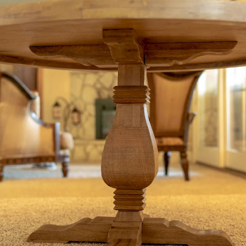 54 wide Round Dining Table in Natural wood finish (with reinforced steel bracket) - 54W x 30H x 54D