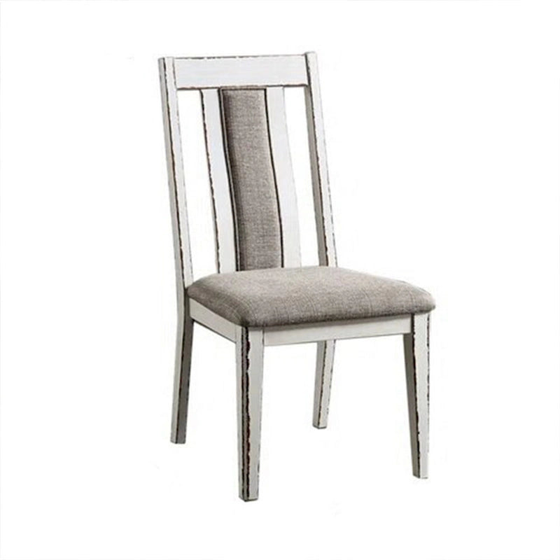 24 Inch Dining Side Chair Set of 2, Rustic White Wood, Gray Fabric Seat