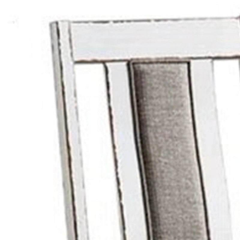 24 Inch Dining Side Chair Set of 2, Rustic White Wood, Gray Fabric Seat