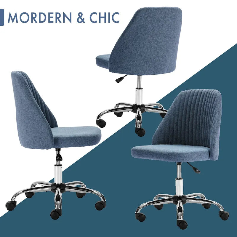 Office Desk Chair, Modern Cute Rolling Vanity Swivel Task Chairs with Wheels, Armless for Home, Bedrooms, Office, Study, Student