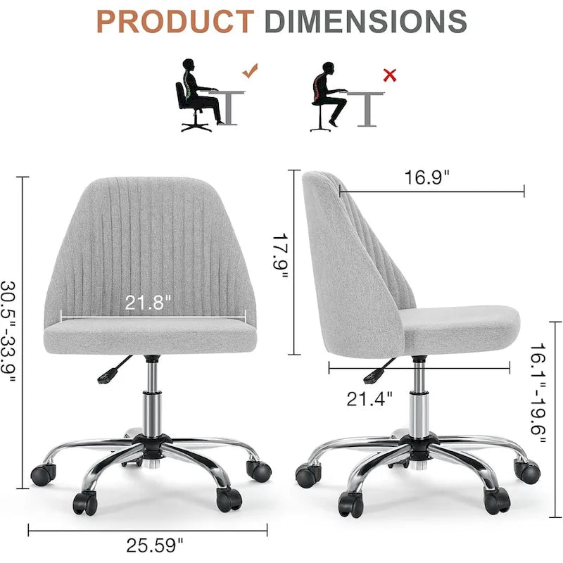 Office Desk Chair, Modern Cute Rolling Vanity Swivel Task Chairs with Wheels, Armless for Home, Bedrooms, Office, Study, Student