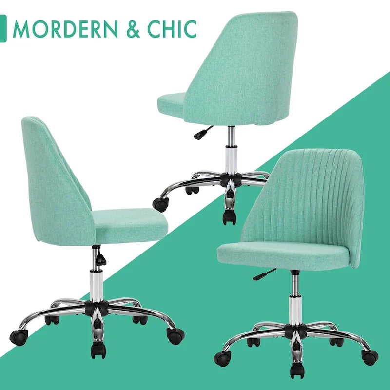 Office Desk Chair, Modern Cute Rolling Vanity Swivel Task Chairs with Wheels, Armless for Home, Bedrooms, Office, Study, Student