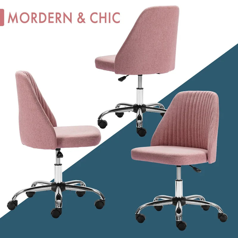 Office Desk Chair, Modern Cute Rolling Vanity Swivel Task Chairs with Wheels, Armless for Home, Bedrooms, Office, Study, Student