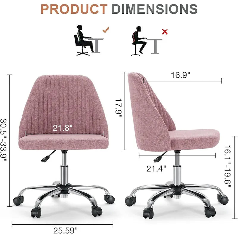 Office Desk Chair, Modern Cute Rolling Vanity Swivel Task Chairs with Wheels, Armless for Home, Bedrooms, Office, Study, Student