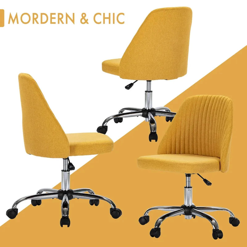 Office Desk Chair, Modern Cute Rolling Vanity Swivel Task Chairs with Wheels, Armless for Home, Bedrooms, Office, Study, Student