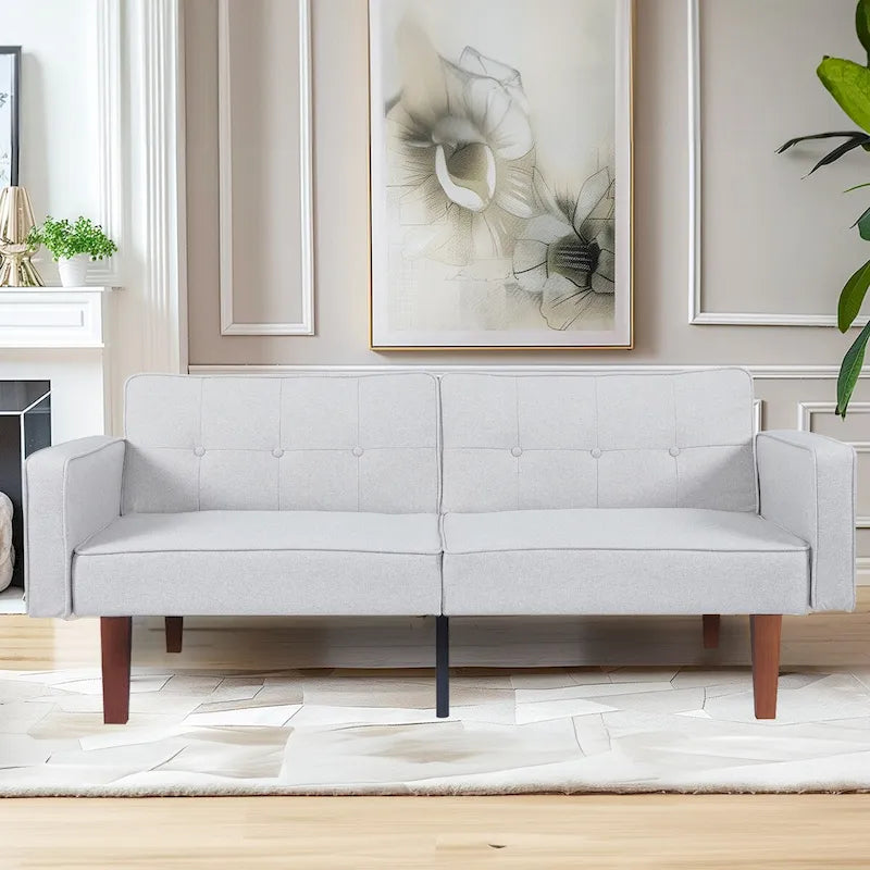 68 in. Soft Convertible Sofa Bed with Adjustable Backrest and Solid Wood Legs