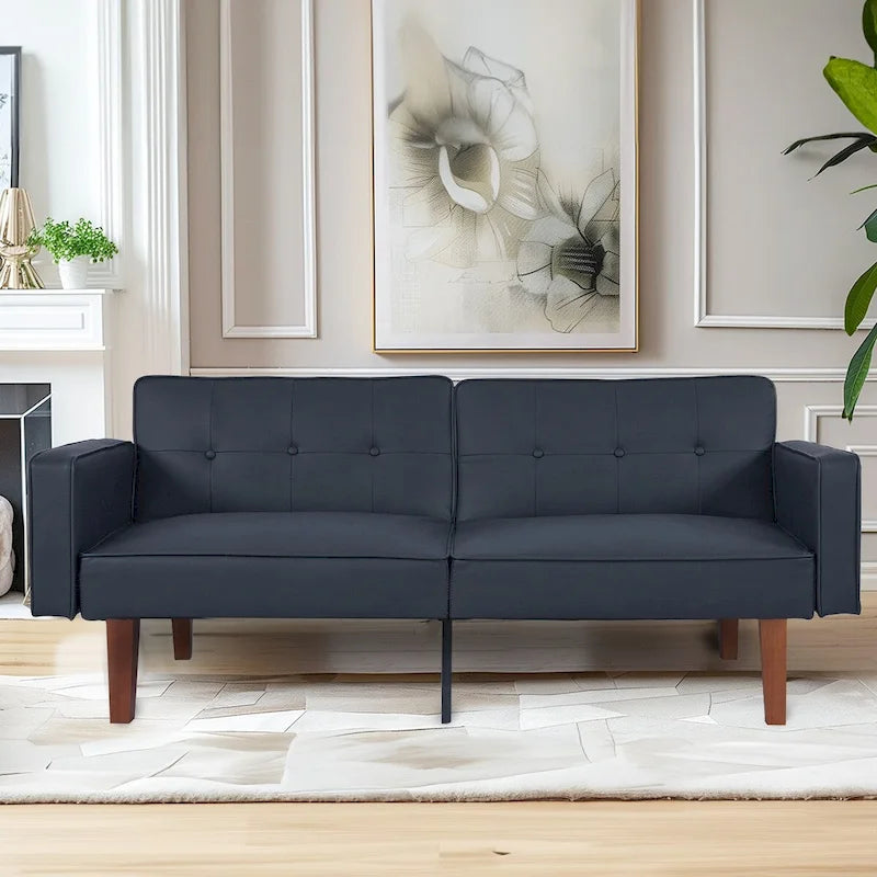 68 in. Soft Convertible Sofa Bed with Adjustable Backrest and Solid Wood Legs