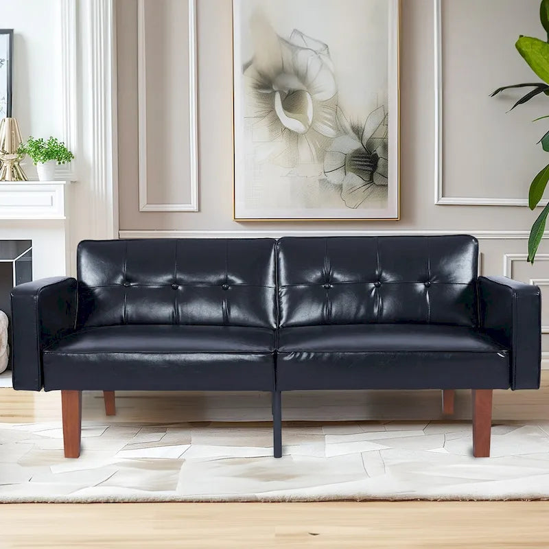 68 in. Soft Convertible Sofa Bed with Adjustable Backrest and Solid Wood Legs