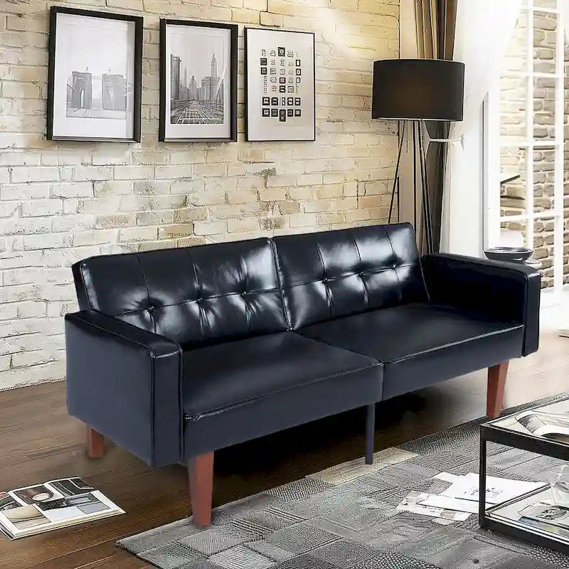 68 in. Soft Convertible Sofa Bed with Adjustable Backrest and Solid Wood Legs