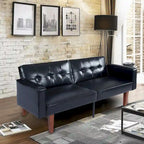 68 in. Soft Convertible Sofa Bed with Adjustable Backrest and Solid Wood Legs