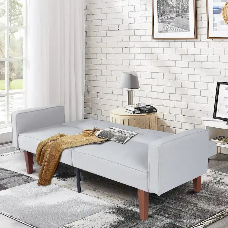 68 in. Soft Convertible Sofa Bed with Adjustable Backrest and Solid Wood Legs
