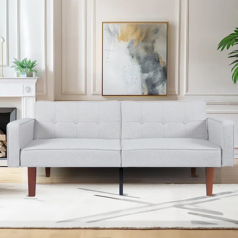 68 in. Soft Convertible Sofa Bed with Adjustable Backrest and Solid Wood Legs