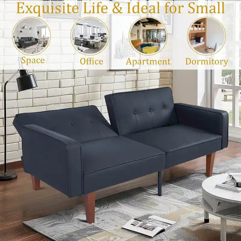 68 in. Soft Convertible Sofa Bed with Adjustable Backrest and Solid Wood Legs