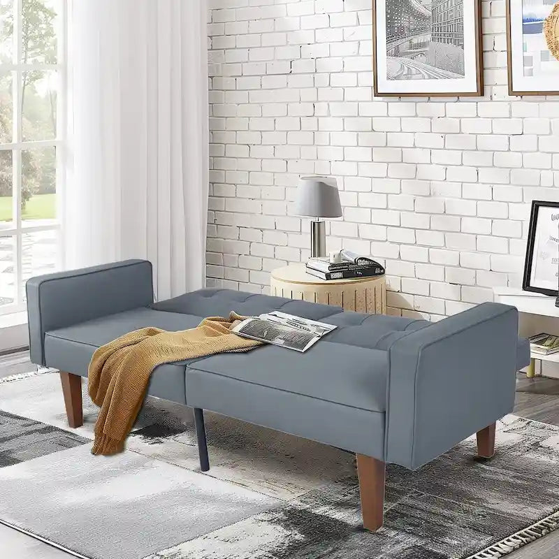 68 in. Soft Convertible Sofa Bed with Adjustable Backrest and Solid Wood Legs