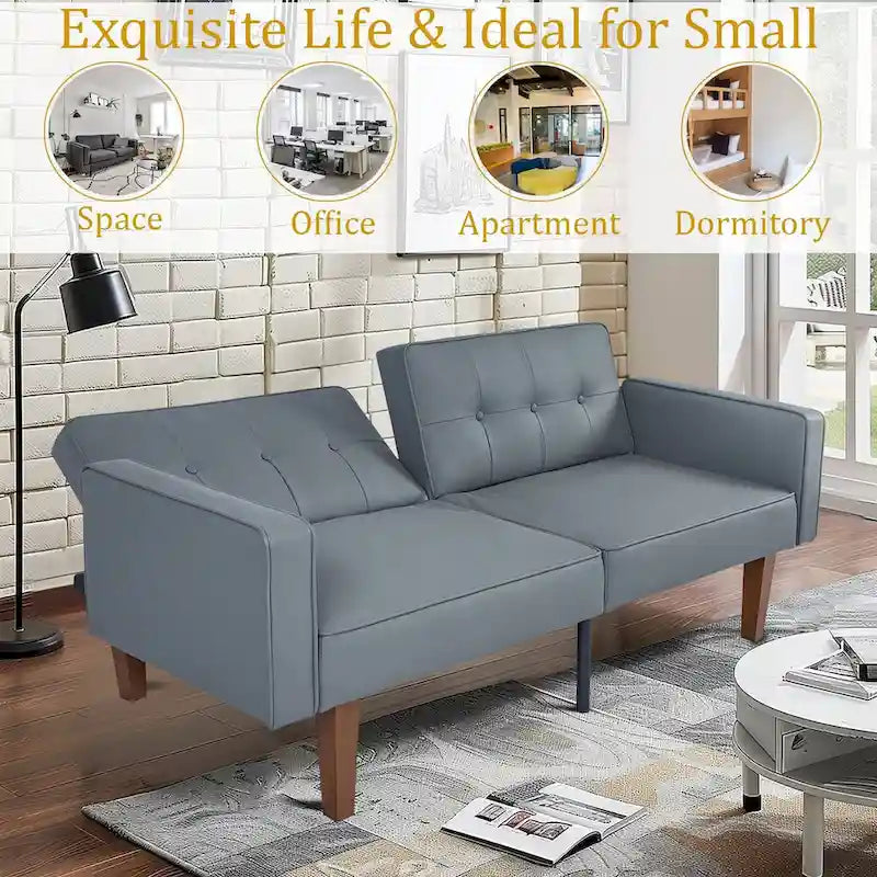 68 in. Soft Convertible Sofa Bed with Adjustable Backrest and Solid Wood Legs