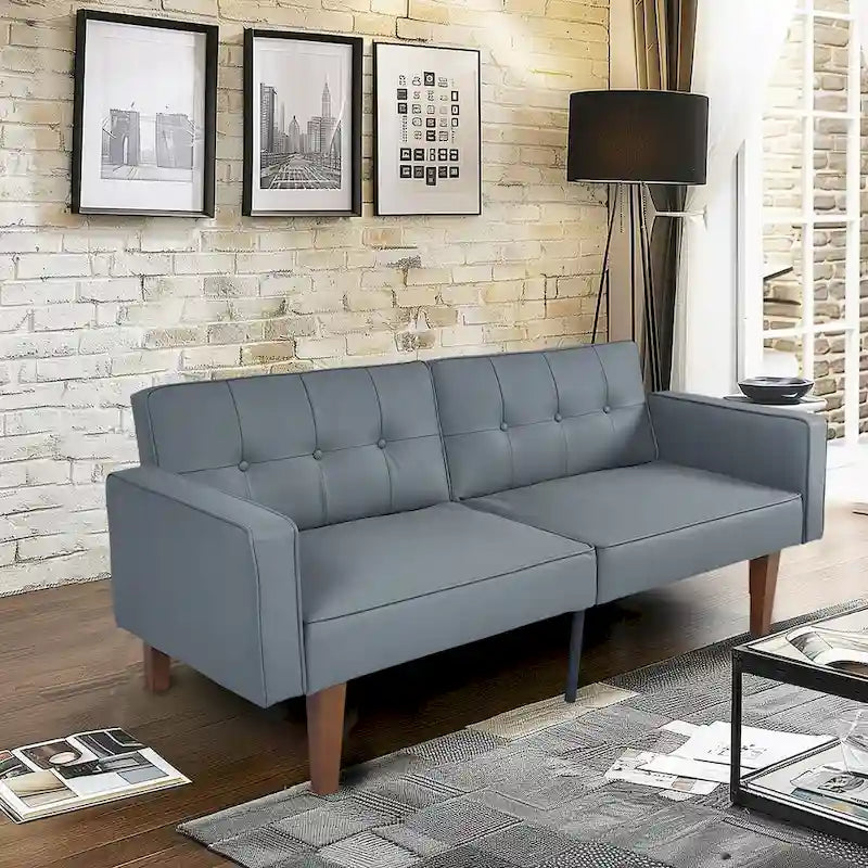 68 in. Soft Convertible Sofa Bed with Adjustable Backrest and Solid Wood Legs